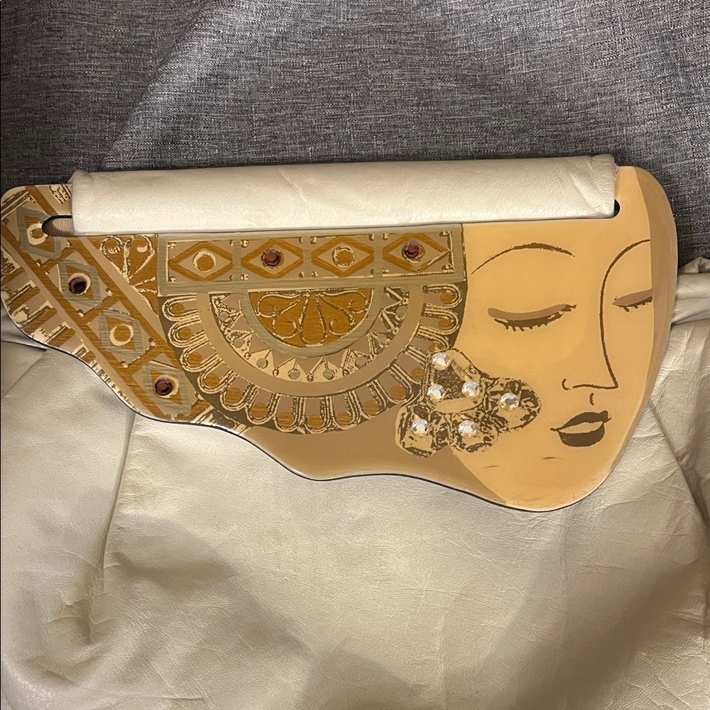 Moon Bags Vintage 1984 hand painted Artistic Cream and Gold leather bag - Picture 2 of 16